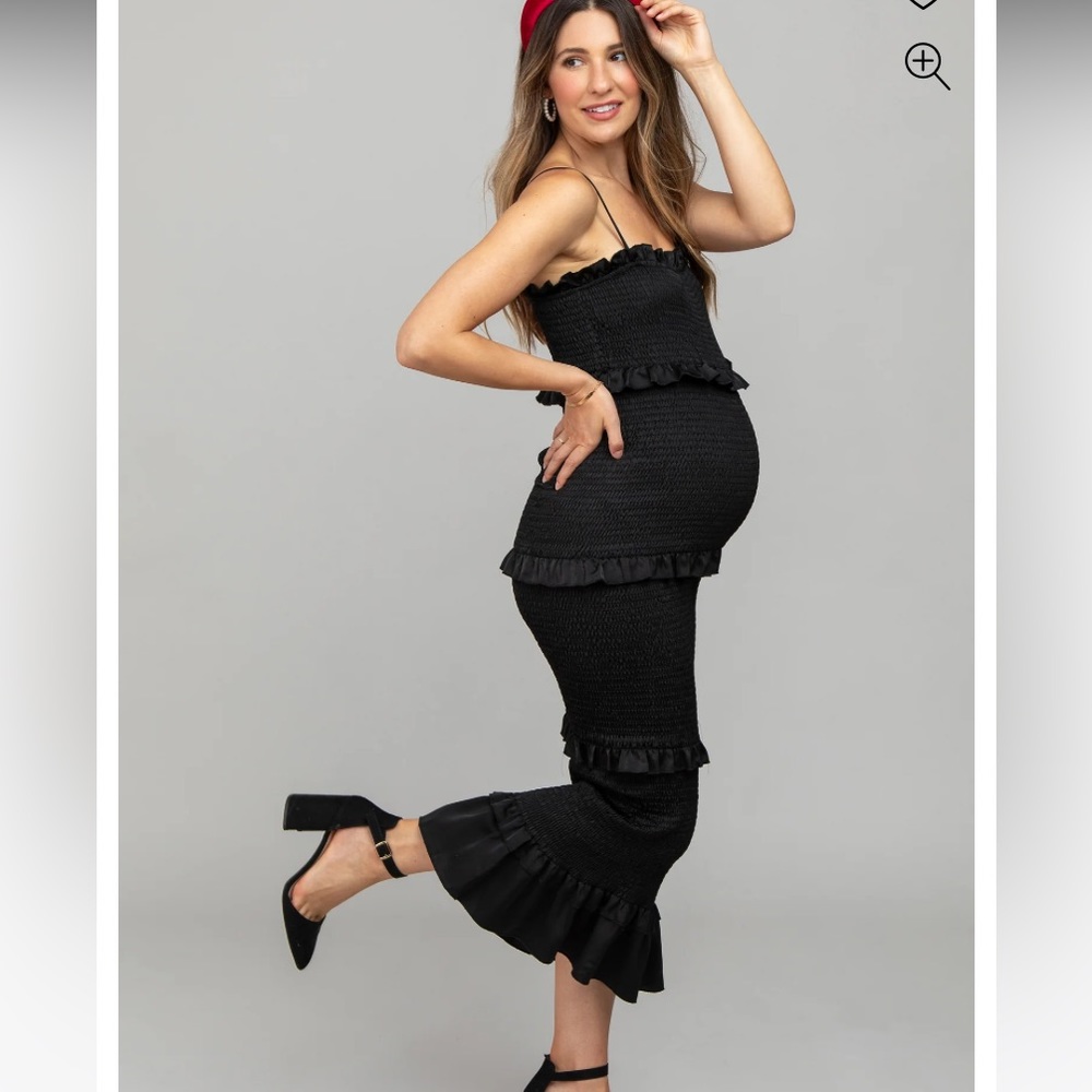Mable black ribbed maternity dress.